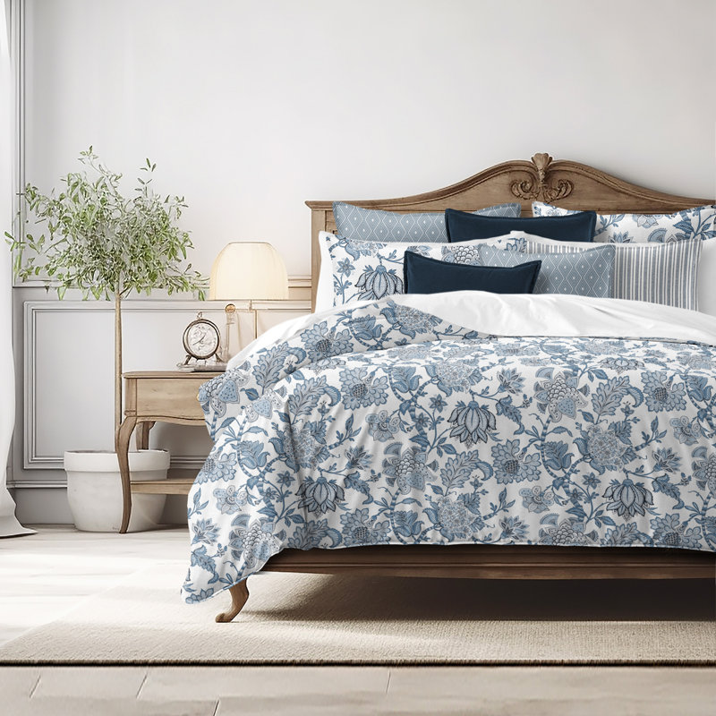 Ensemble d'édredon en coton bleu bleuet Bronte, Édredon très grand + 7 pièces supplémentaires