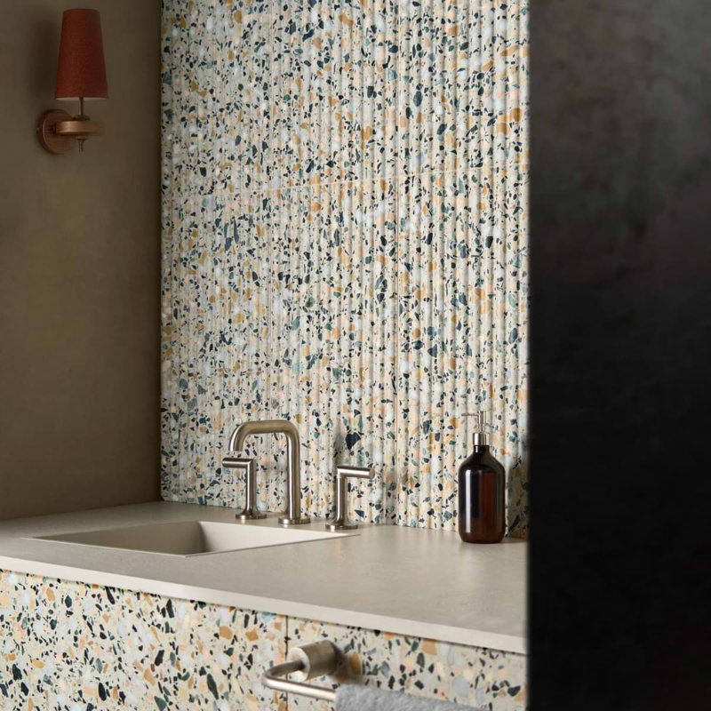 Terrazzo Italy Fluted 12x24 Honed Terrazzo Tile, Cava Terra Beige