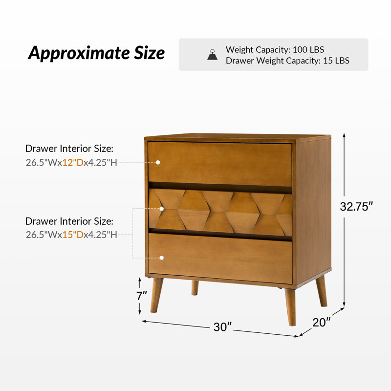 Commode à 3 tiroirs Mid-Century moderne Isabele, Gland