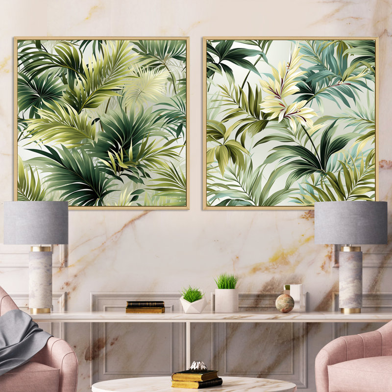 Lignes tropicales à motif tropical - ensemble de 2 collages carrés tropicaux, Cadre flottant brun, H 30 po x l 61 po