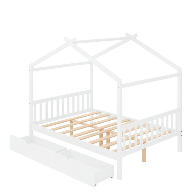 Nguyet House Platform Bed with Headboard, White, Full