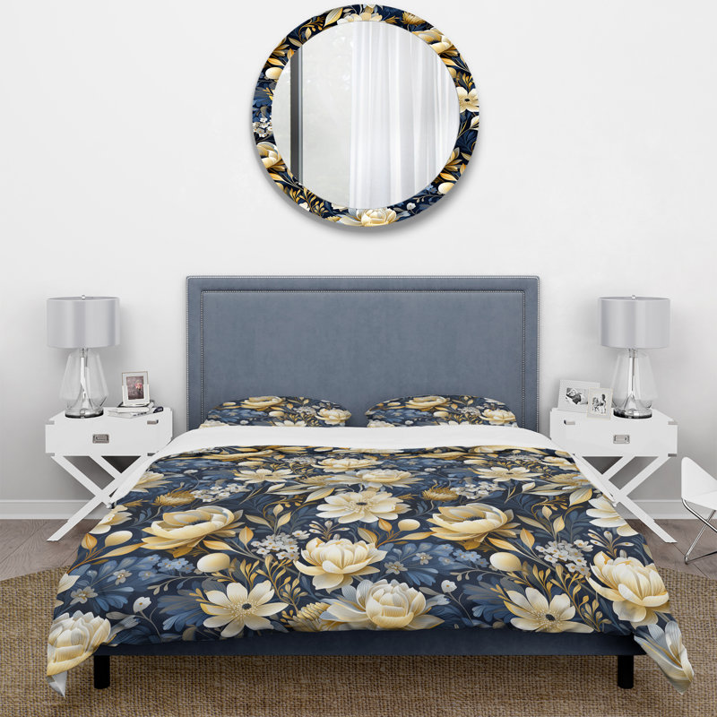 Ensemble de housse de couette Blue Oasis Floral Blooming Garden II - Floral, Housse de couette pour très grand lit et 2 très