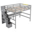 Lit mezzanine double avec bureau, tablettes de rangement et escalier, gris-1571958629