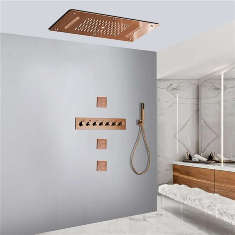 Vittoria Remote Controlled Thermostatic Ceiling Mount Musical Rainfall Waterfall LED Shower Head System with Hand Shower