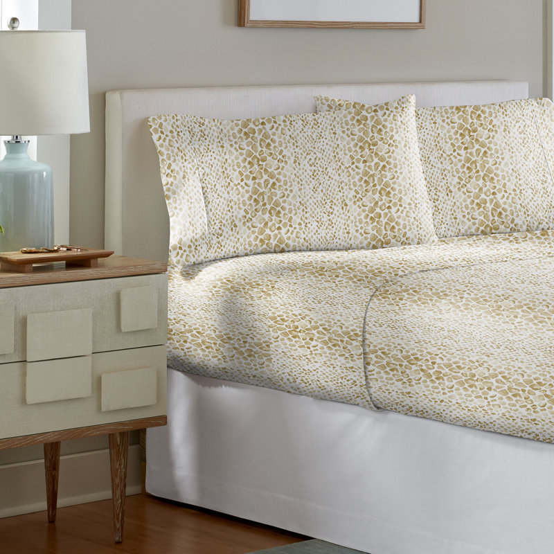 Pointehaven Modern Snake Printed Cotton Percale 4 pc Sheet Set, King, Modern Snake, King Sheet Set