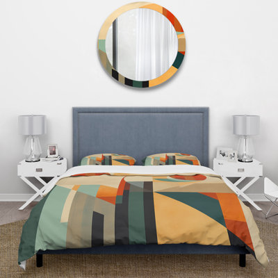 Full Moon Symphony Midcentury Abstract I - Ensemble de housse de couette Abstract - Microfibre de polyester