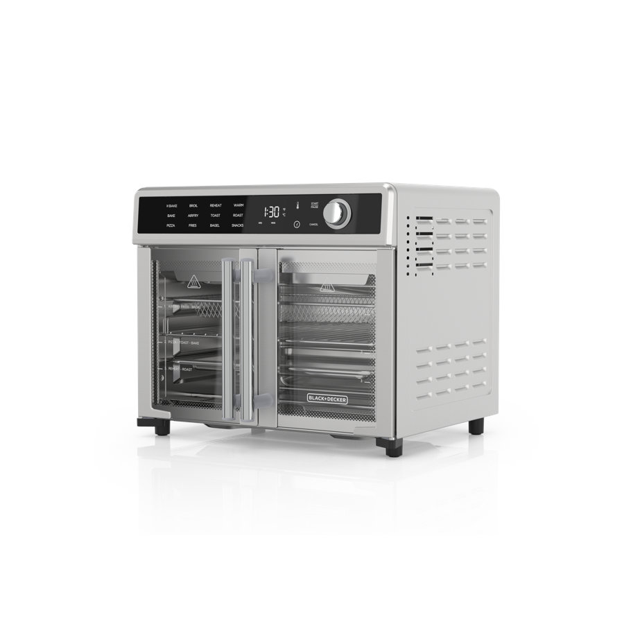 BLACK+DECKER Air Fryer Toaster Oven Combo, 12 in 1 Countertop Convection Oven Cooks Food Fast, Fits a Whole Pizza, French Doors