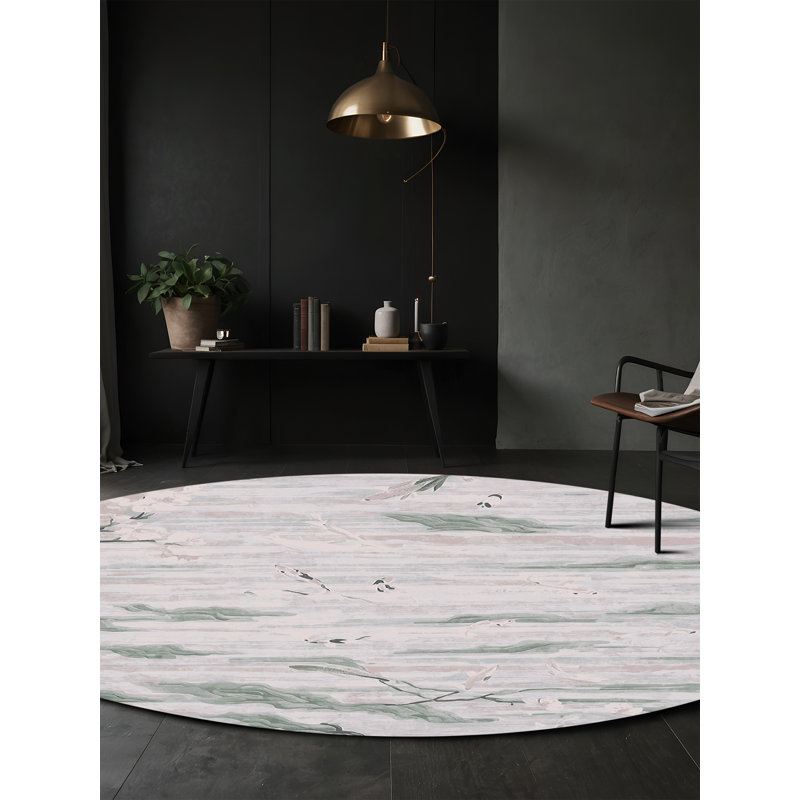 Tapis beige soyeux et moelleux, Rond 8 pi