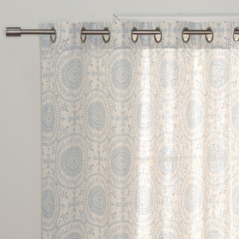 Hebron Geometric Semi-Sheer Grommet Single Curtain Panel, Blue