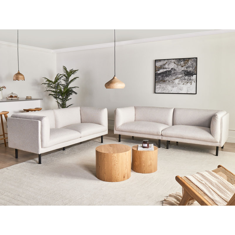 Living Room Set Suhayma Fabric 5 Seater, Light Beige Polyester