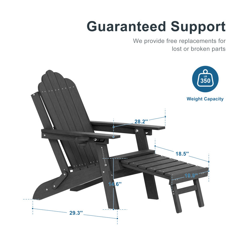 HDPE Foldable Outdoor Adirondack Chair 3-Postion Adjustable with Retractable Ottoman & All-Weather Outdoor Chair for Garden, Lawn & Porch