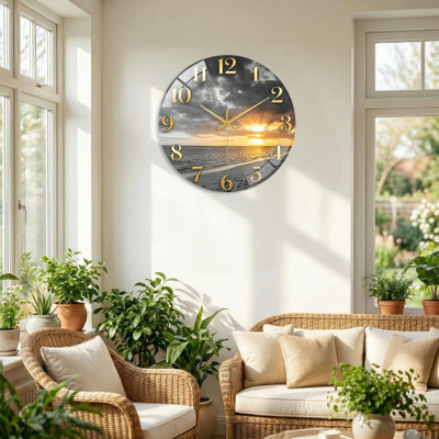 Horloge murale décorative moderne en verre Sunset Beach - 23,6 po