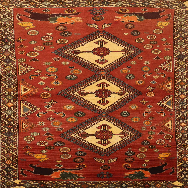 Tapis traditionnel rouge / beige Holubice, Carré 3 pi