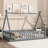 Twin Tent-shaped Floor Bed,Teepee Bed with Guardrails,Slats and Door,Grey-1276673911-1276673906