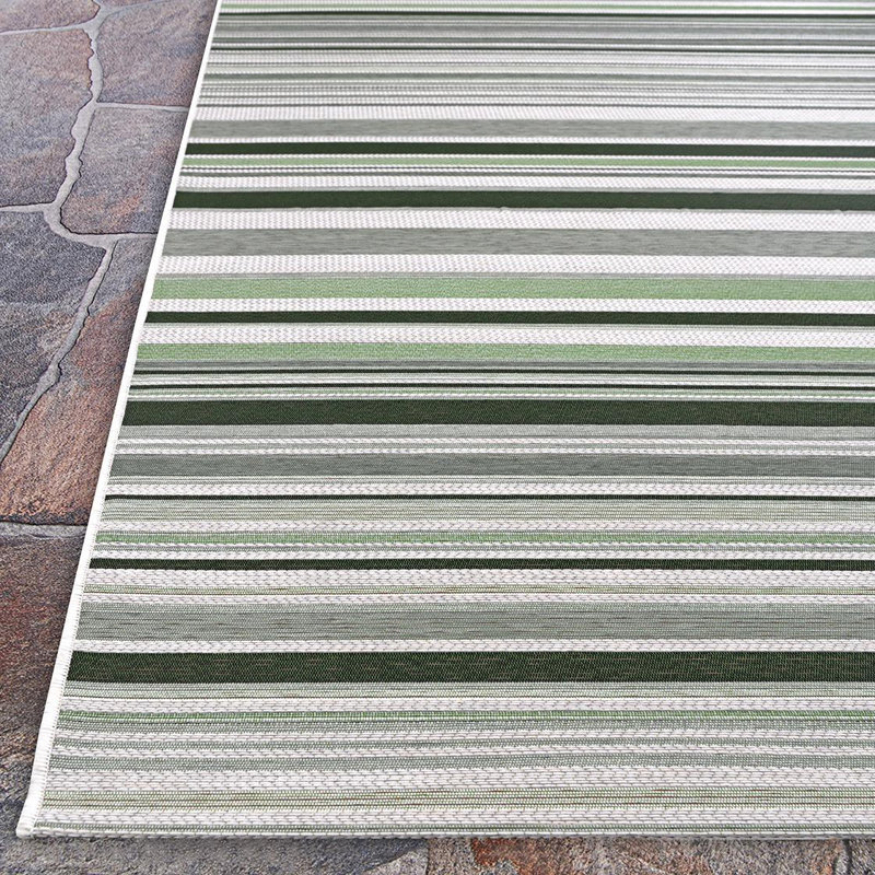 Dolce Performance Flatweave Striped Grass Green Indoor Outdoor Rug, Rectangle 4' x 5'10"