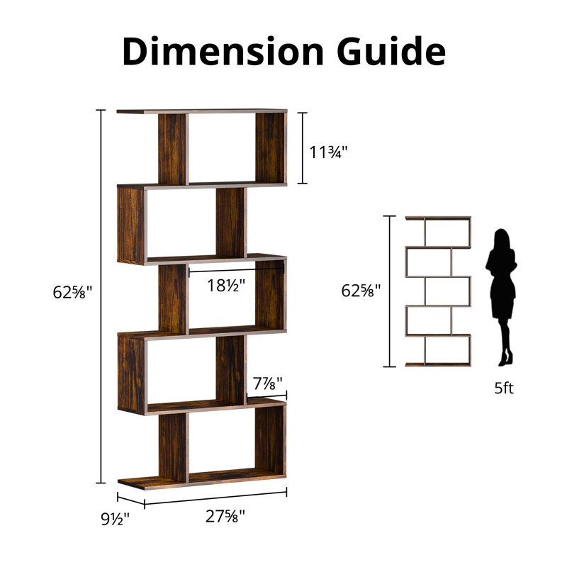 Geometric Bookcase 62.6'' H Geometri 5-Tier Bookcase, Brown