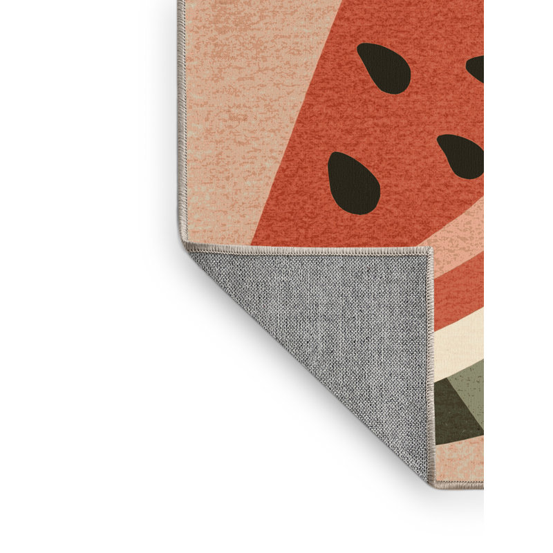 Machine Washable Olveston Watermelon Modern Striped Rug in Beige – Beige Binding, 2x5