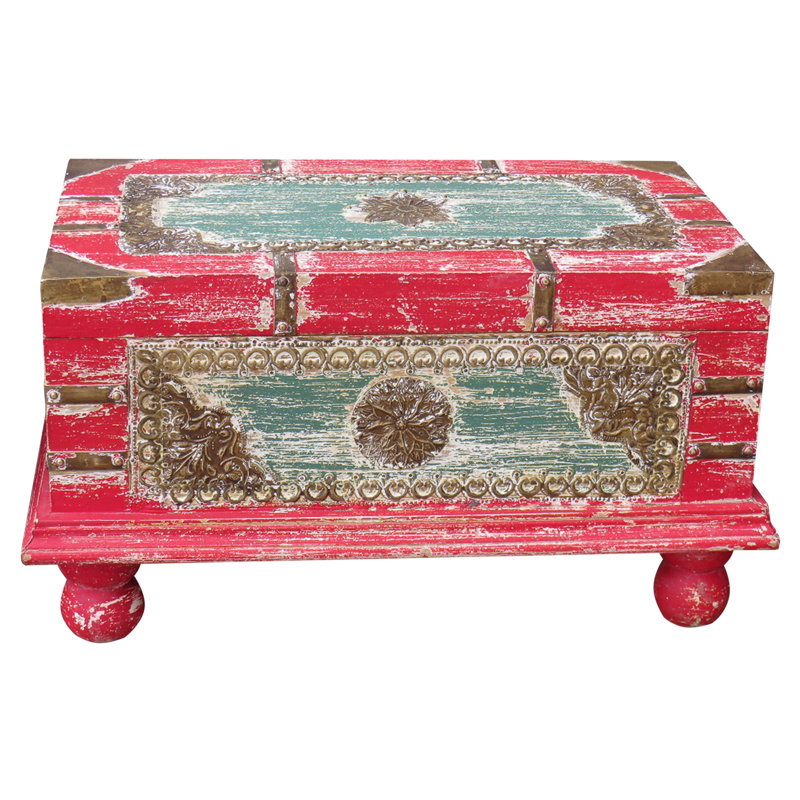 Armisha Blanket Chest, Aged Red/Blue