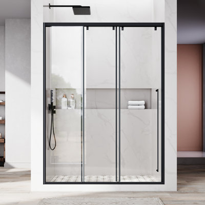 UKS13 46 in. to 49 in. W X 76 in. H Right-side Opening Semi-frameless Triple Bypass Sliding Shower Door with 5/16 in. (8mm) Clear Glass in Matte Black