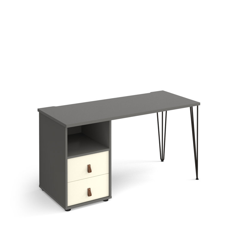Tikal Hairpin Metal Base Computer Desk, Onyx Grey/White