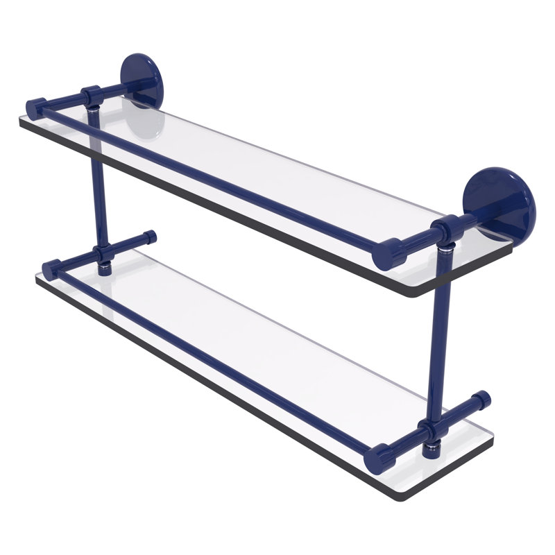 Tablette double en verre trempé avec rail Gallery P1000, H 8 po x l 22 po x P 5 po, Bleu méditerranéen
