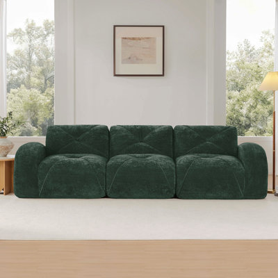 110''Boneless Sofa With Tufted,Soft Velvet  Fabric,Modular Sectional Sofa Couches,32D High Density Sponge,Anti-Slip Design,Ergonomic Design Bottom,No Assembly Required,For Study,Home Theater,Green