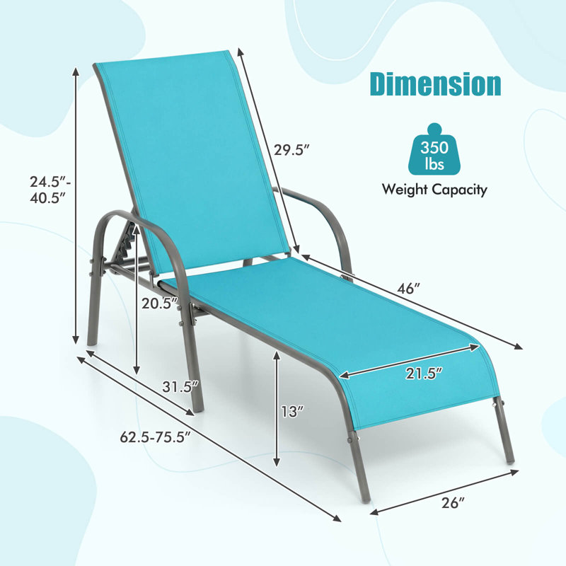 Chaise longue de patio avec accoudoirs inclinables réglables, turquoise, Green, 1