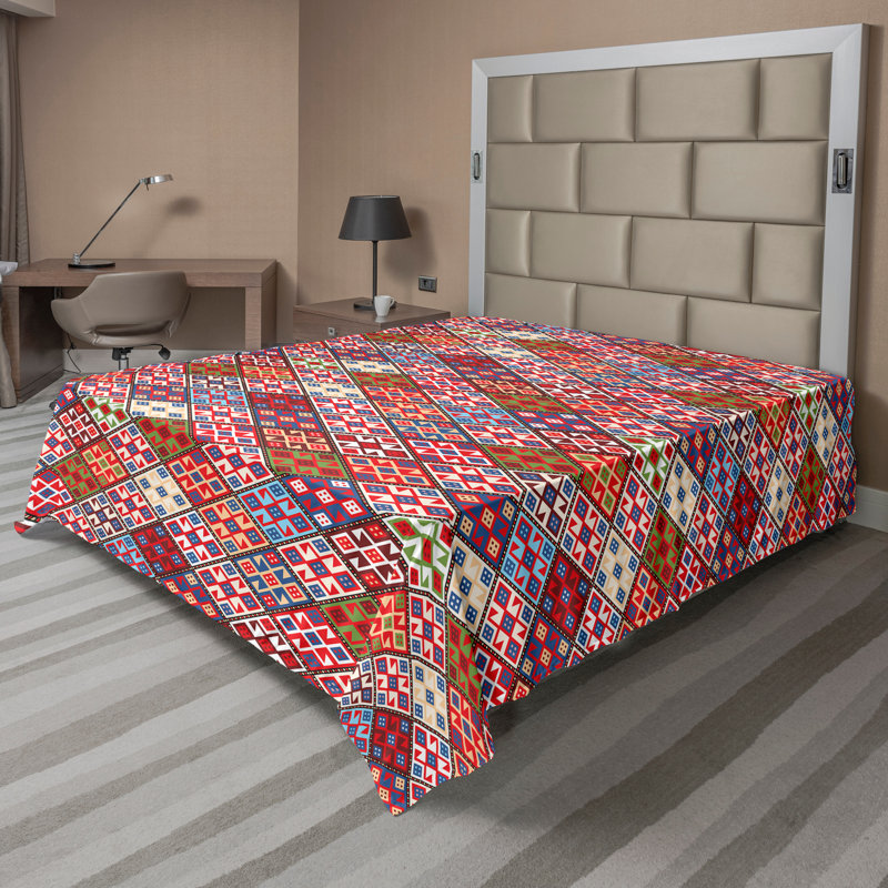 Ambesonne Colorful Top Flat Sheet Oriental Boho Geometric Multicolor, California King