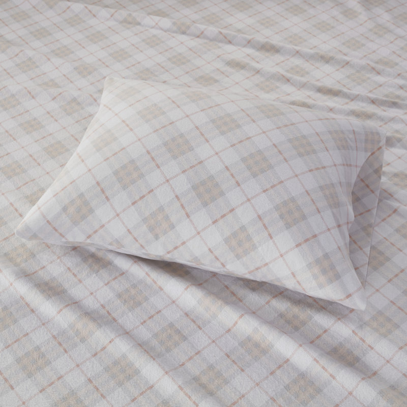 Twin Pink Plaid Cotton Flannel Bedding Set