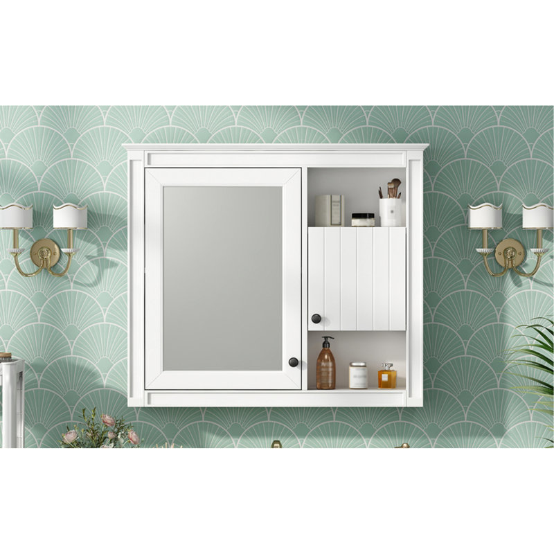 Armoire de salle de bain 32 "avec miroir - fixation murale blanche et 3 tablettes réglables