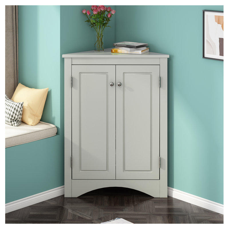  Armoire de rangement triangulaire grise avec tablettes réglables, armoire de coin autoportante pour la salle de bain et la cuisine, aménagement intérieur moderne