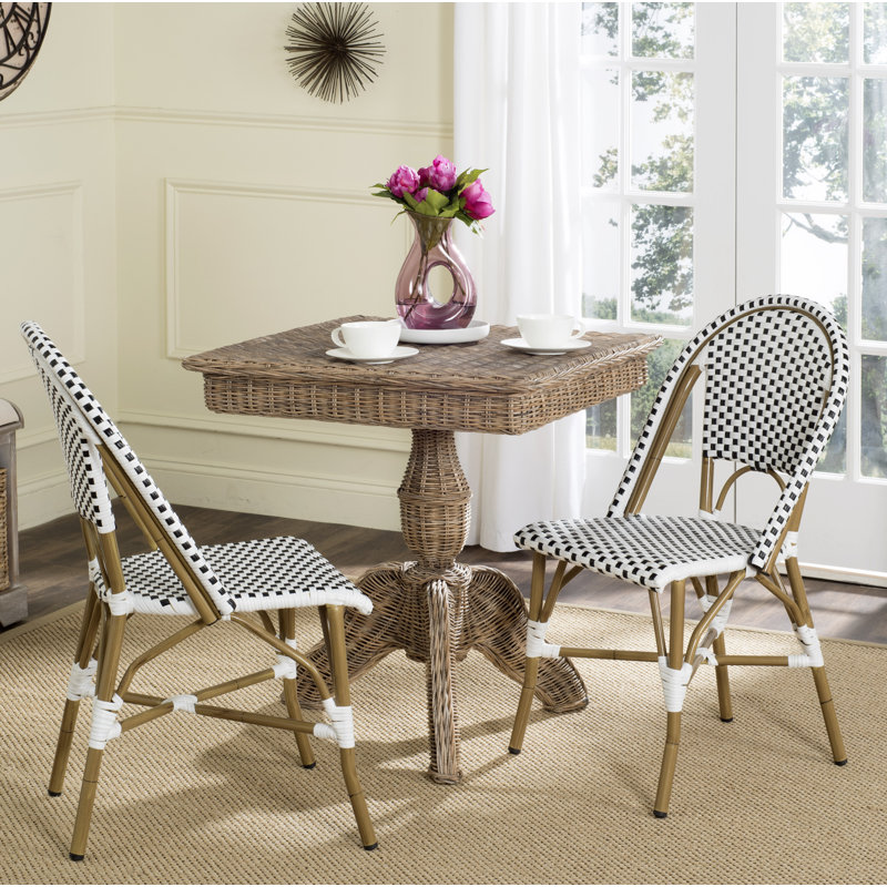 Chaise d'appoint de patio en osier / rotin Casidy, Noir / blanc