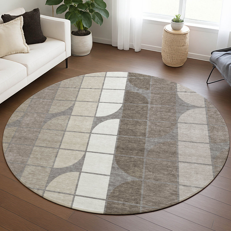 Machine Washable Indoor/Outdoor Lockway ACN2418 Mid-Century Modern Rug, Round 8'