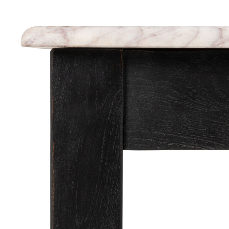Rectangular Teak and Marble Coffee Table, Black