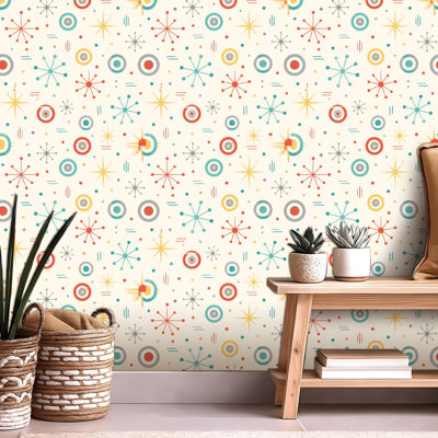 Peel and Stick Wallpaper Contact Paper Mid Century Modern Retro Atomic Colorful Geometric Shapes Self Adhesive and Removable 24in x 118in(60x300cm)