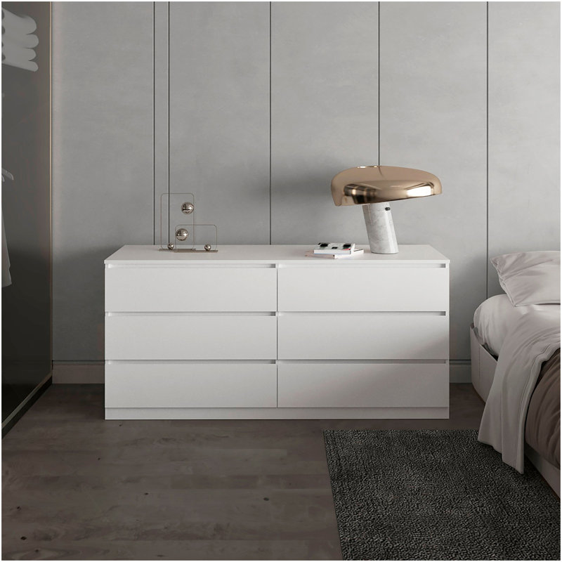 Commode rectangulaire blanche à 6 tiroirs