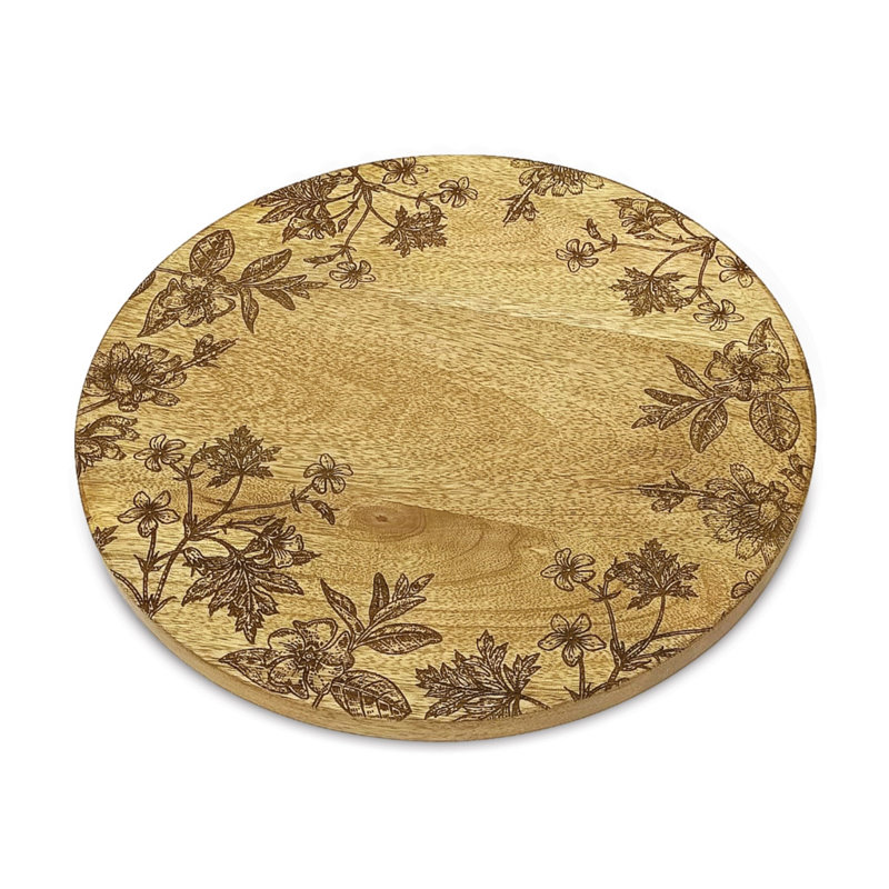 Ensemble de deux plateaux de service ronds en bois massif brun de 12 po