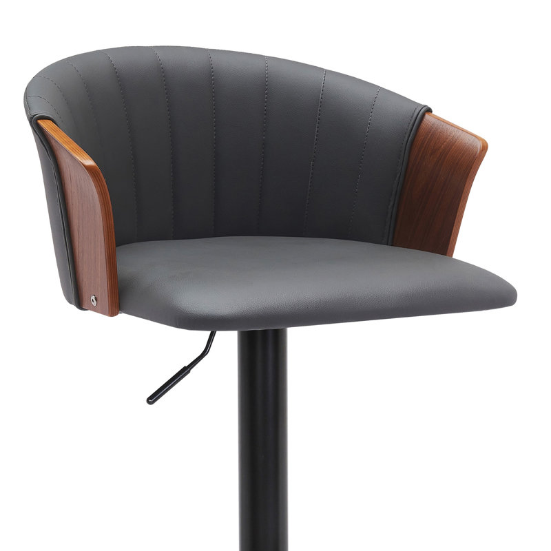 Jerahmy Modern Adjustable Swivel Metal Bar Stool, Gray/Brown