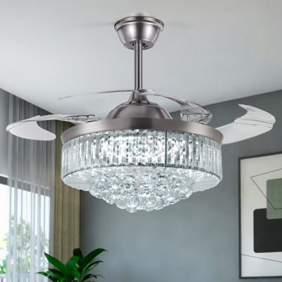 42" Johnnell LED Retractable Blades Ceiling Fan with Remote Control, Wall Control and Light Kit Included