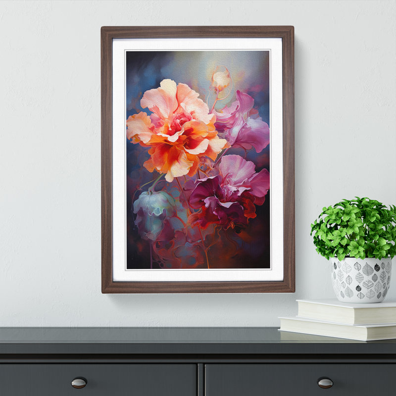 Floral Art Gestural Art - Framed Print, Walnut Framed, 64cm H x 46cm W