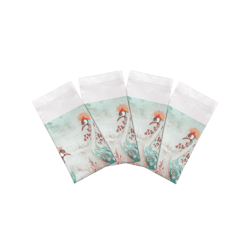Crested Crane Cotton Sateen Dinner Napkins, Turquoise Red