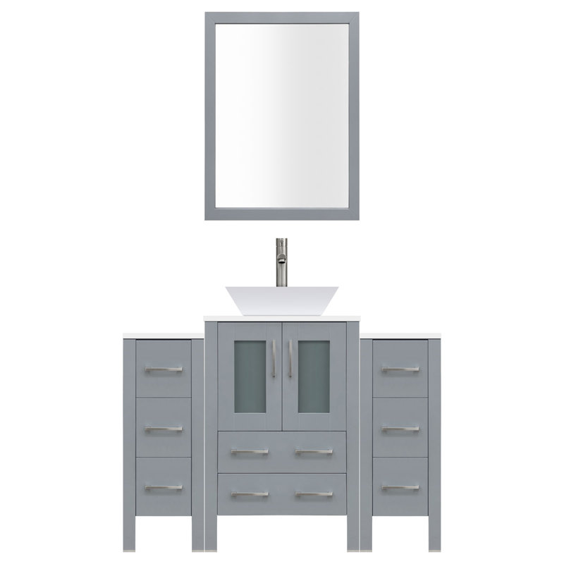 60'' Single Bathroom Vanity with Stone Top, Gray