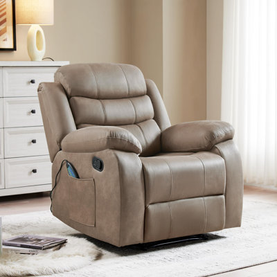 37" Wide Modern PU Leather Soft Backrest Manual Recliner with Massage & Heating Function Brown