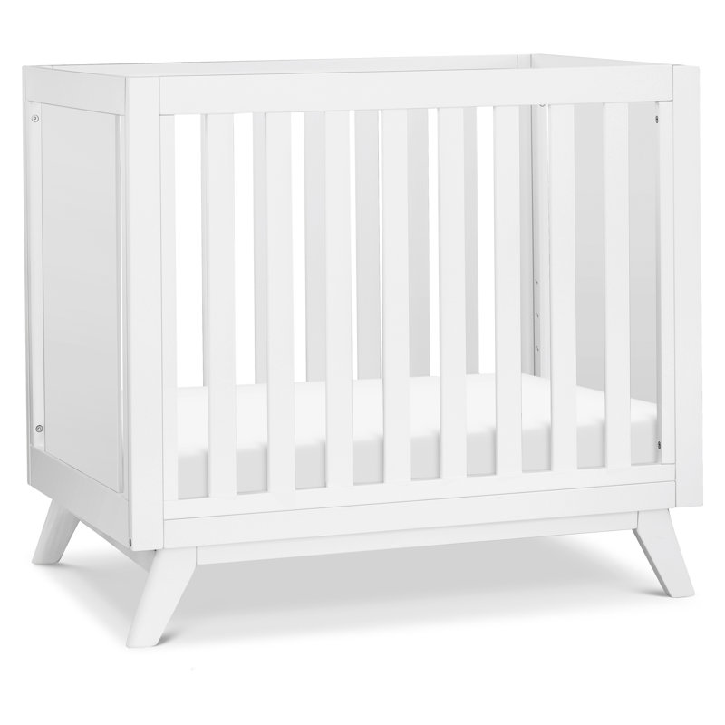White Wooden 3-in-1 Convertible Mini Crib with Mattress