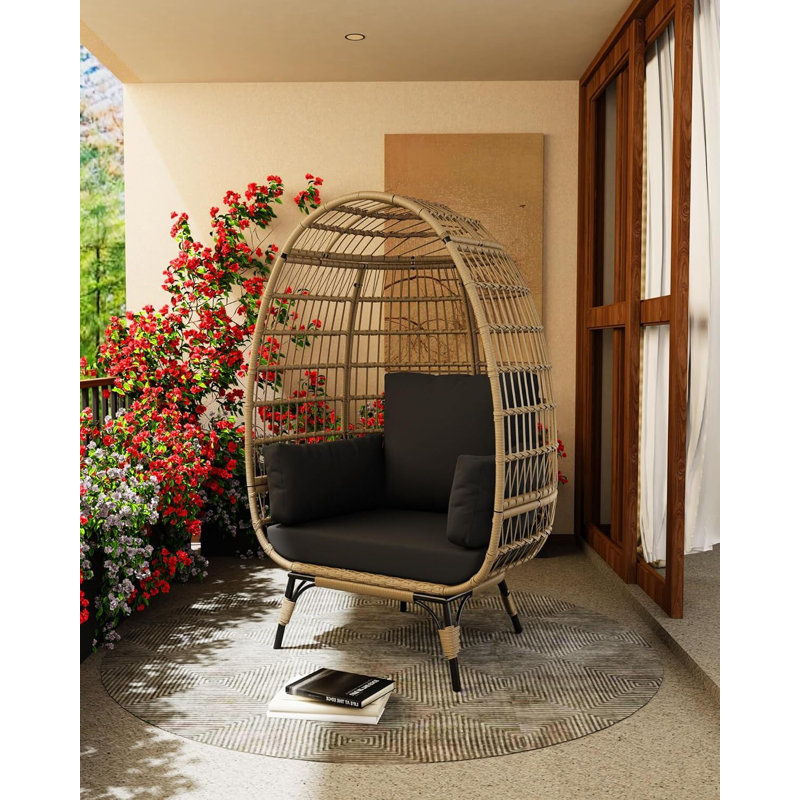 Chaise d'extérieur en osier avec support, Black