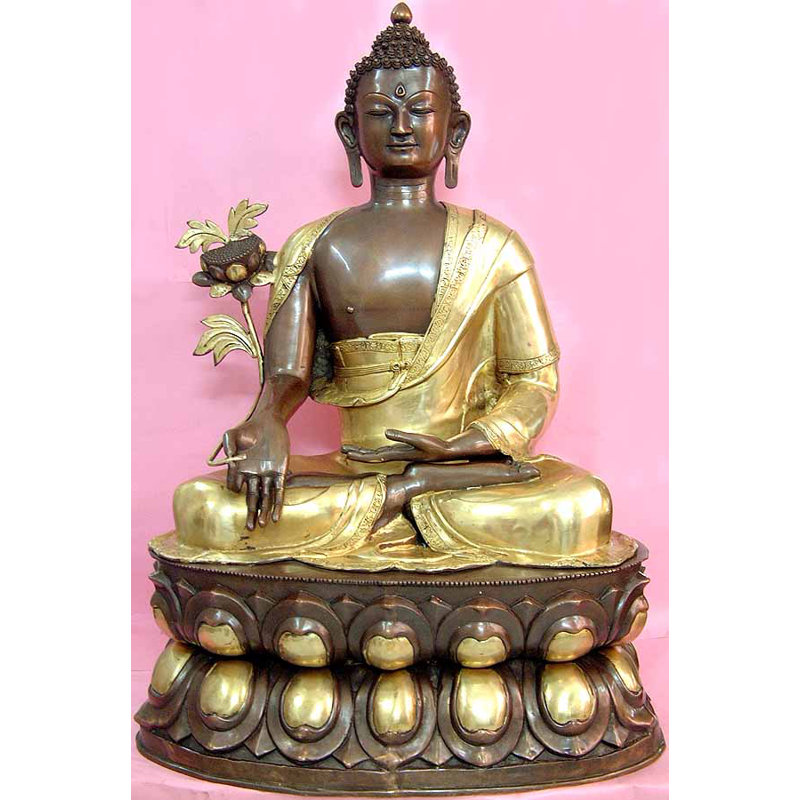 38" Tibetan Buddhist Medicine Buddha Large Statue – Handmade Brass Yogic Meditation Sculpture for Healing & Spiritual Décor
