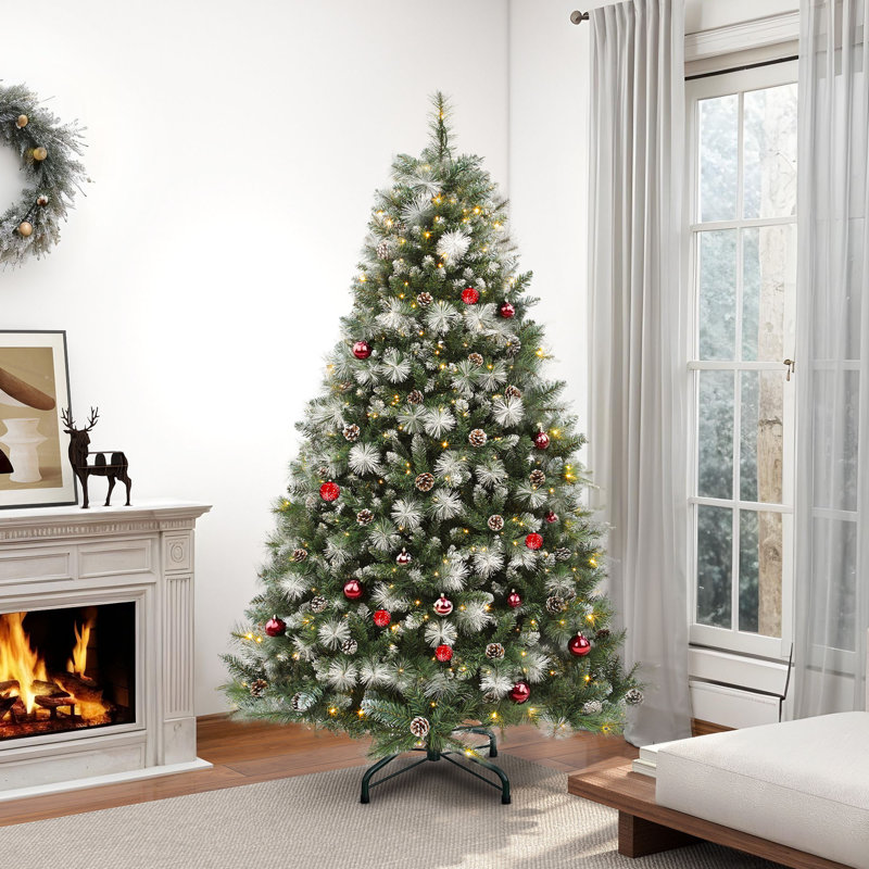  Arbre de Noël artificiel en pin 4,5 pi / 6 pi / 7,5 pi, pin, arbre de Noël des Fêtes avec pommes de pin et lumière Prestrung