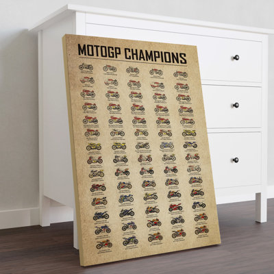 Motogp Champions Gallery Wrapped Canvas - Motorcycling Illustration Decor, Blue, Yellow And Red Home Decor
