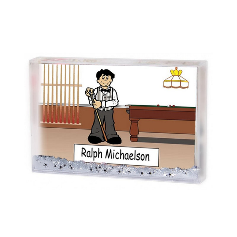 Personalized Pool Player, Billiards - Male MINI Snow Globe Frame Gift  2.5" x 3.75", Yes, 2.5" H x 3.75" W x 1" D