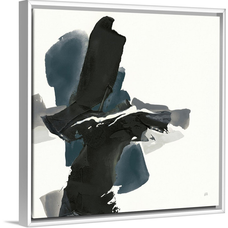 «Black and Dark Teal IV» par Chris Paschke, reproduction d'art sur toile, H 38 po x l 38 po x P 1,75 po, Cadre flottant blanc